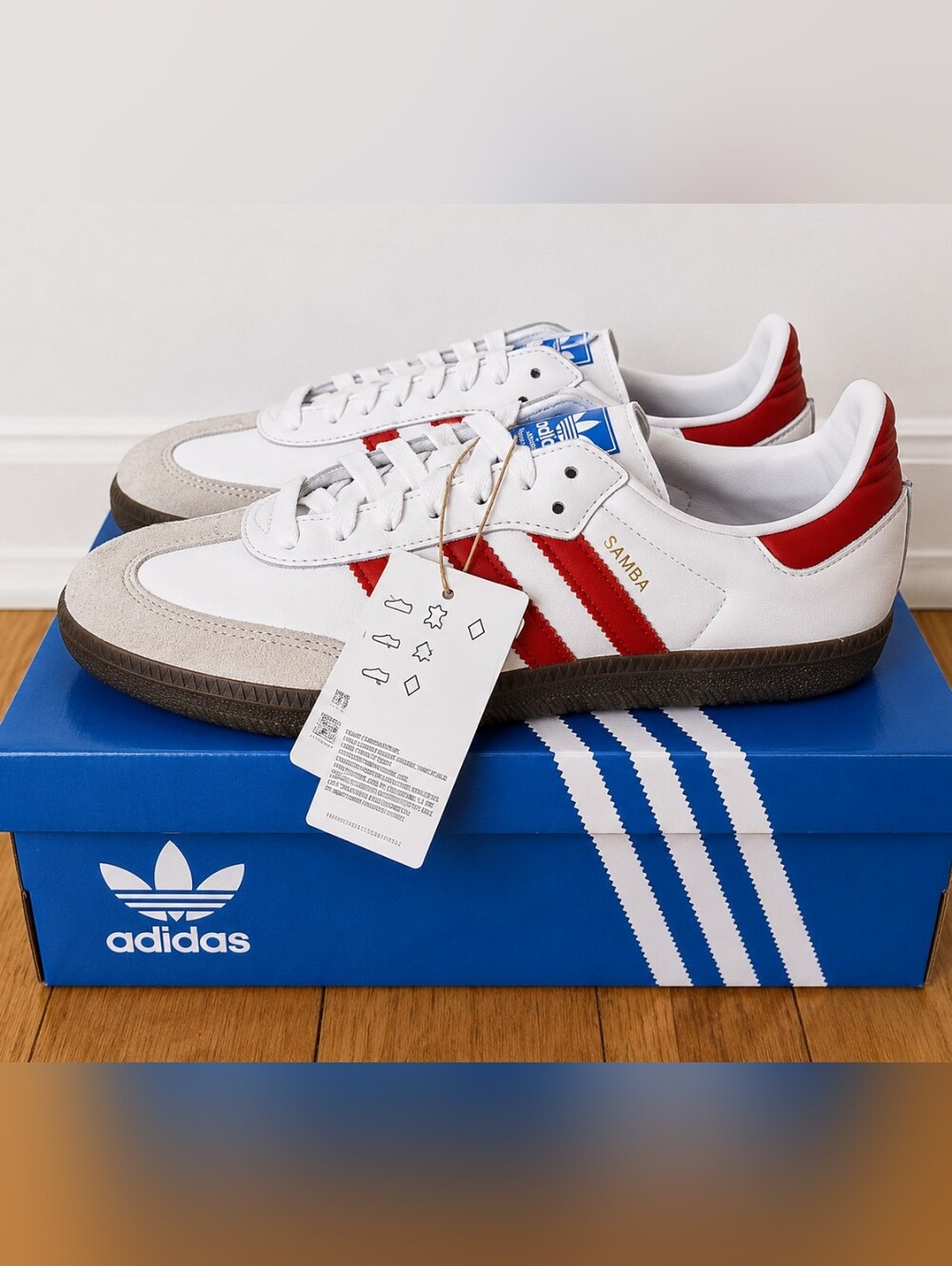 adidas Samba Men’s Leather Sneakers - Red Stripes Men's 5.5US/Women's 6.5US